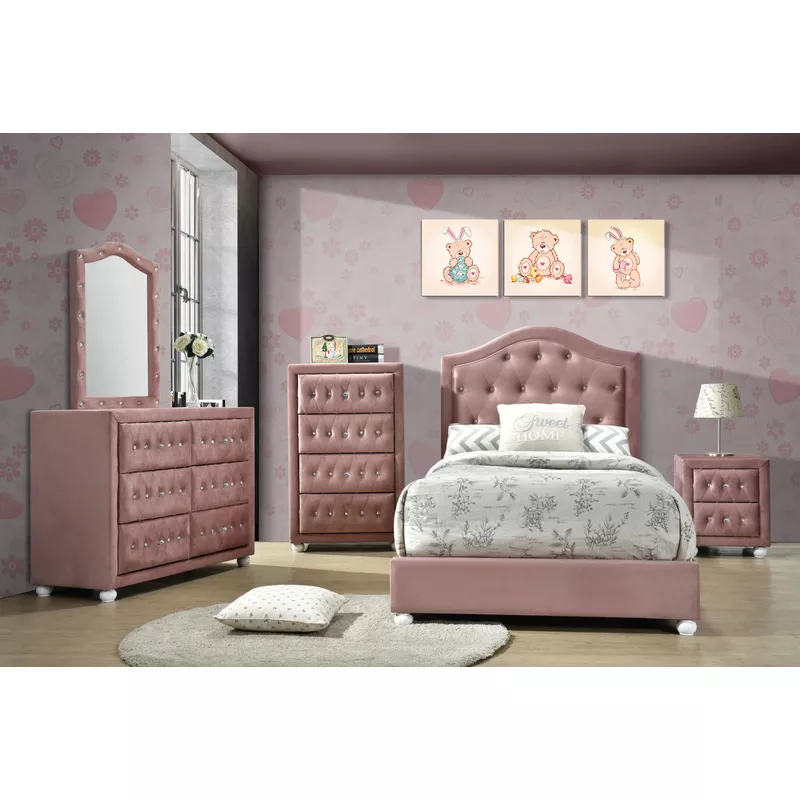 ACME Reggie Twin Bed, Pink Fabric