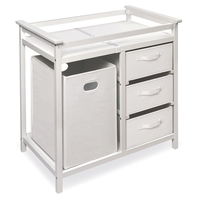 Modern Baby Changing Table with Hamper and 3 Baskets - Espresso/Ecru Baskets