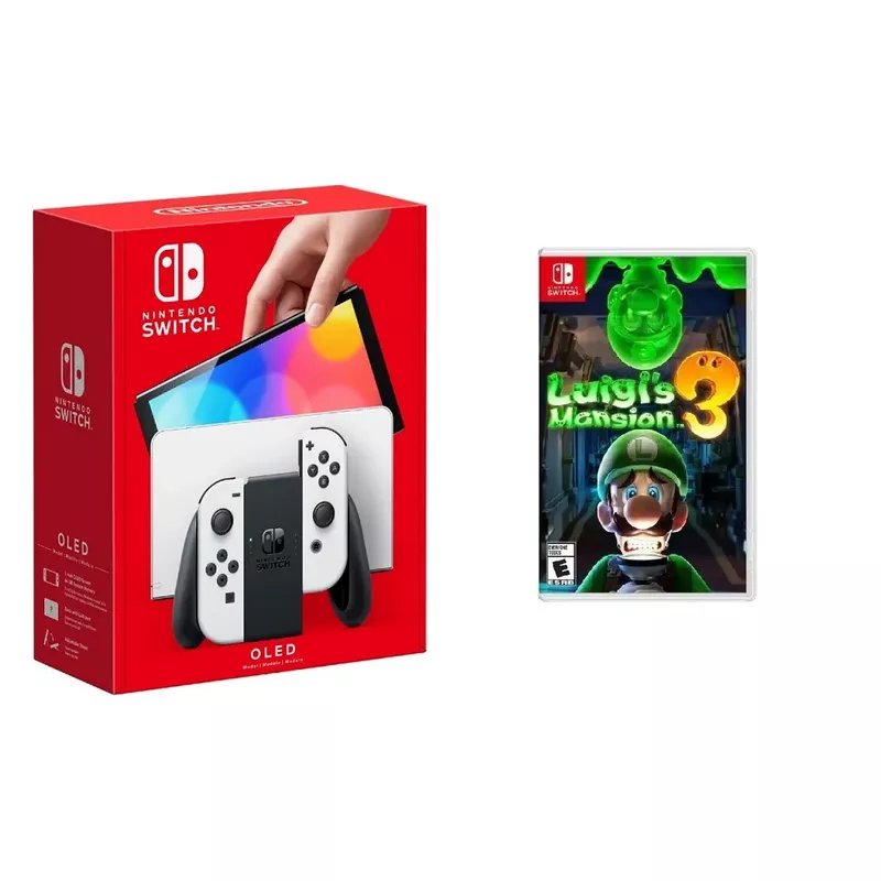 Nintendo - Switch OLED White + Luigi's Mansion 3 BUNDLE
