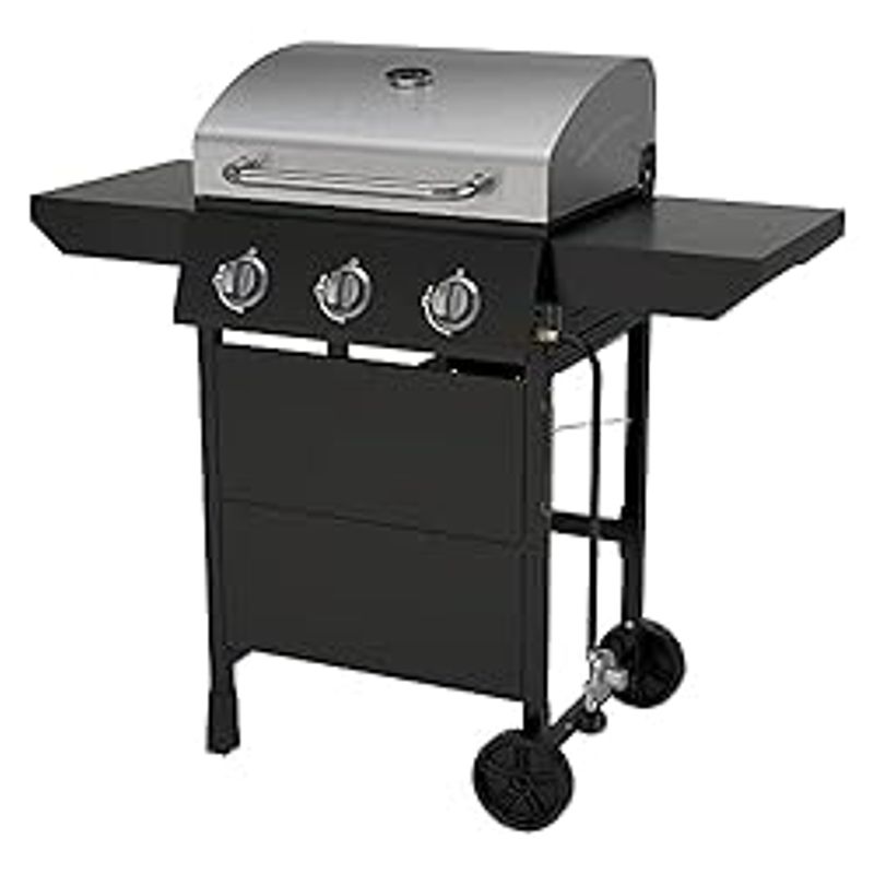 Nexgrill Premium 3 Burner Propane Barbecue Gas Grill, Side Table Open Cart with Wheels, Outdoor Cooking, Patio, Garden Barbecue Grill,...
