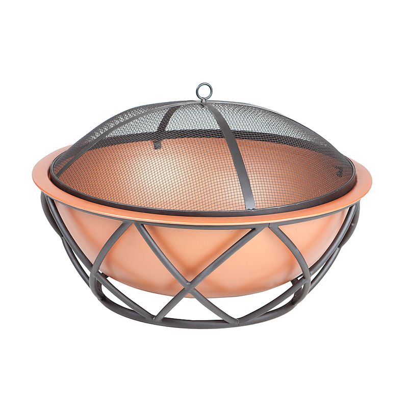 Front Zoom. Fire Sense - Barzelonia Round Copper Look Fire Pit - Copper