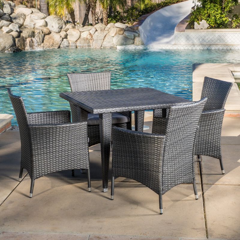 Outdoor Malta 5-piece Wicker Dining Set with Cushions by Christopher Knight Home - Grey