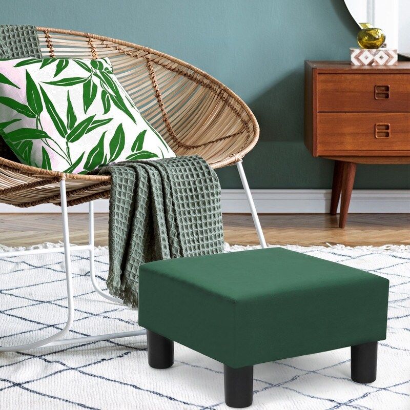 Adeco Small Square Footstool Ottoman Modern Fabric Footrest Stool - Teal