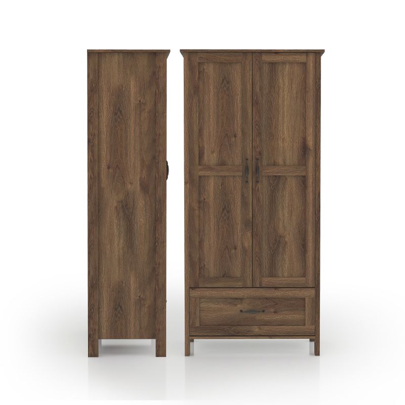 DH BASIC Rustic Double-doors Wardrobe Closet with Shelves by Denhour - Distressed Walnut