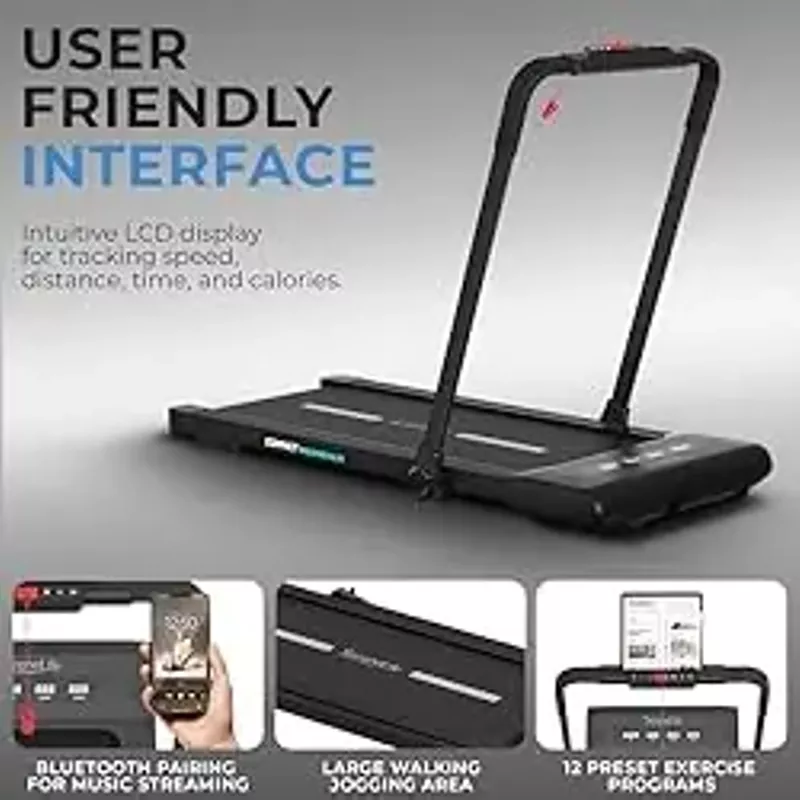 SereneLife Foldable Walking Pad Treadmill, Speed 0.6 - 7.6 MPH Under Desk 2.5 HP App Support, Easy Assembly and Storage, Wide Belt for Walking or Jogging