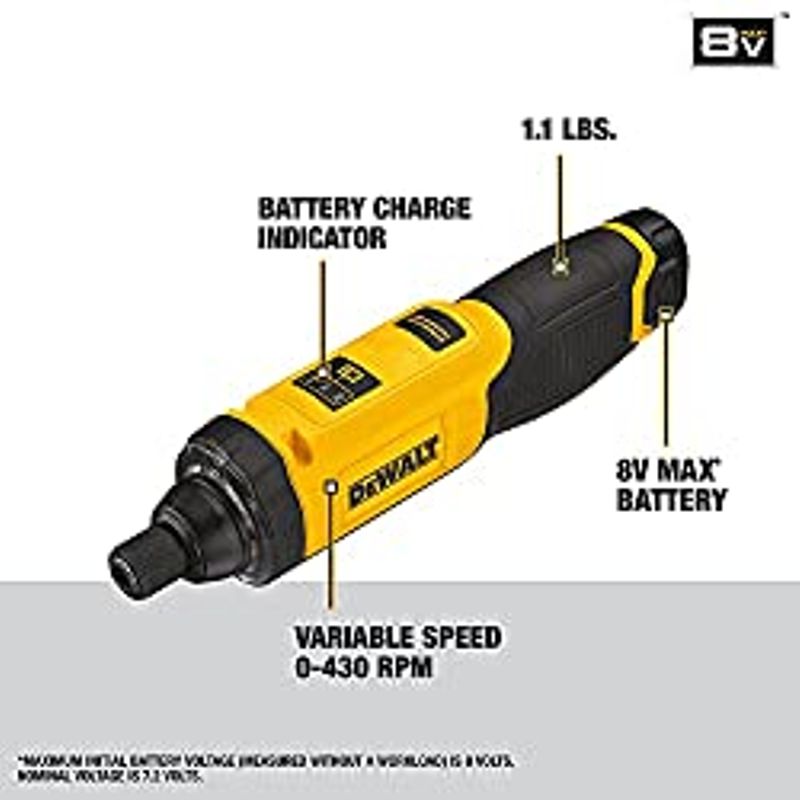 DEWALT 8V MAX Cordless Screwdriver Kit, Gyroscopic, 1 Battery, Electric (DCF682N1), Black