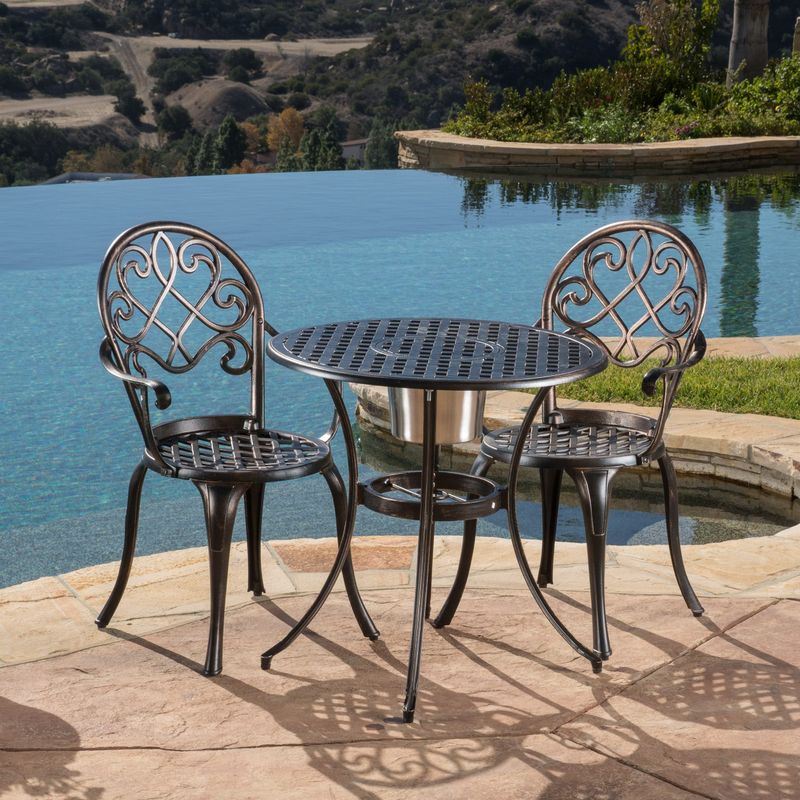 Angeles Cast Aluminum Outdoor Bistro Furniture Set with Ice Bucket by Christopher Knight Home - Angeles Cast Aluminum Outdoor Bistro...
