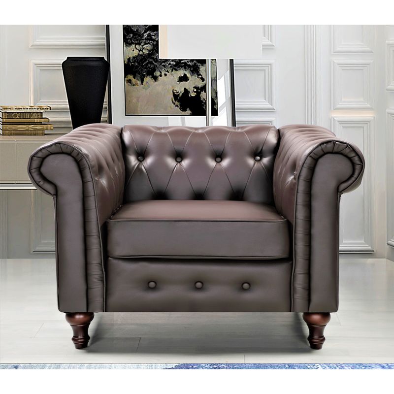 Brooks Classic Chesterfield 3-Piece Living Room Set-Chair Loveseat & Sofa - Dark Blue