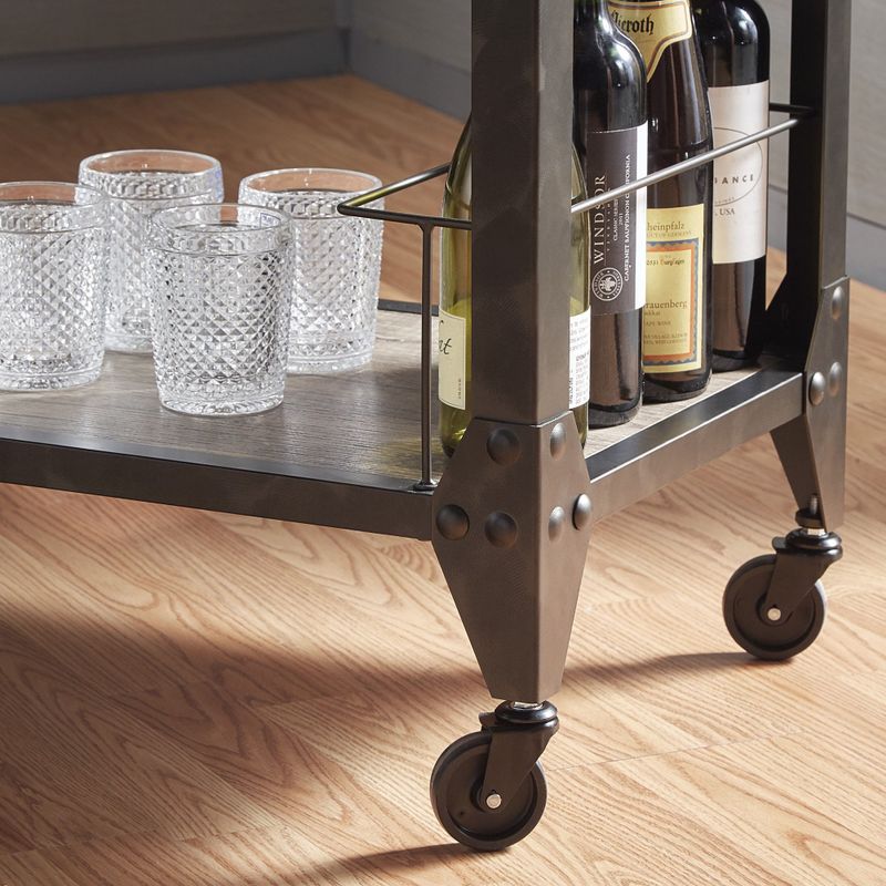 Metropolitan Charcoal Grey Industrial Metal Mobile Bar Cart with Wood Shelves by iNSPIRE Q Artisan - Charcoal Industrial Bar Cart