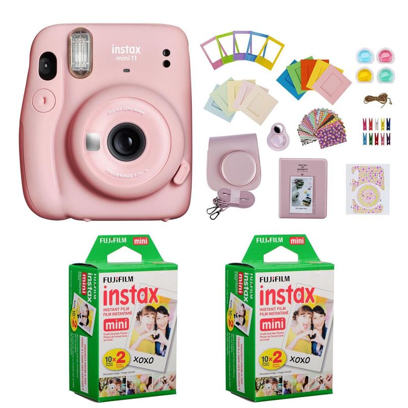 Fujifilm Instax Mini 11 Instant Camera (Blush Pink) Bundle with Case, 2X Fuji Instax Mini Instant Film Twin Pack - 40 Sheets (White),...