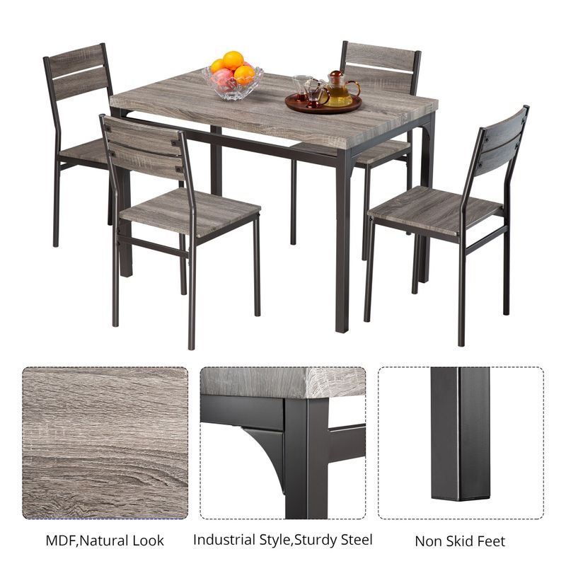 Zenvida 5 Piece Dining Set Rustic Grey Kitchen Table Set - Rustic Grey