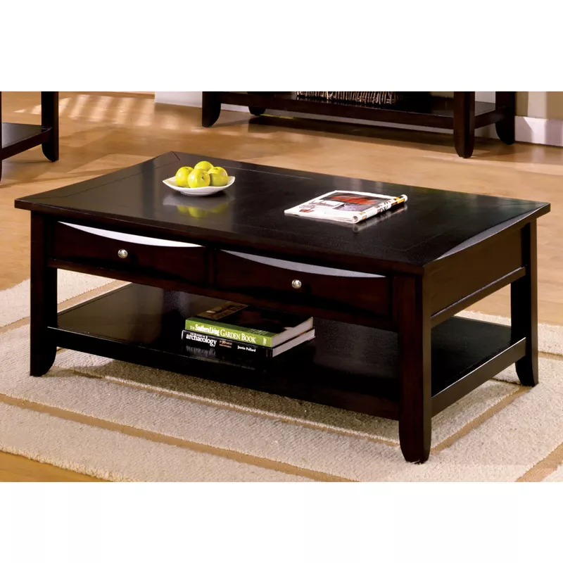 Transitional Wood 2-Drawer Coffee Table in Espresso