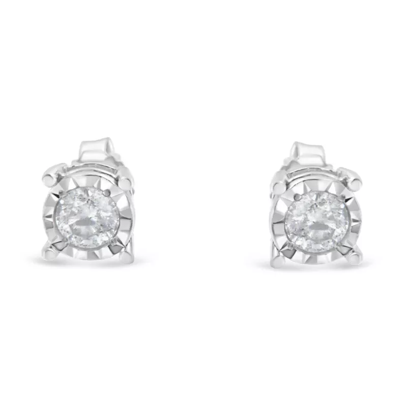 Sterling Silver 1/2 Carat TDW Solitaire Diamond Stud Earrings (H-I, I1-I2)