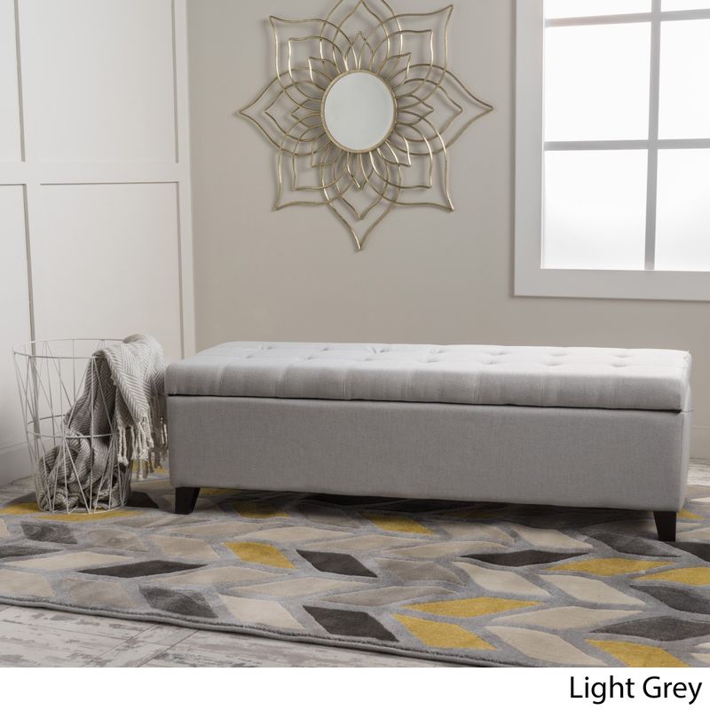 Mission Tufted Fabric Storage Ottoman Bench by Christopher Knight Home - Beige