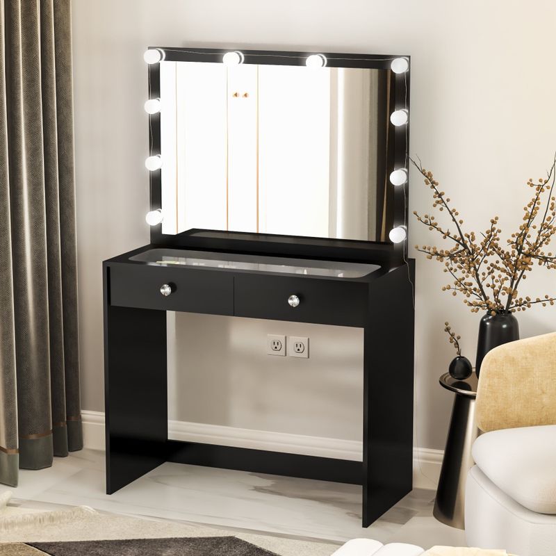 Boahaus Suri Modern Vanity Table, Black, Light Bulbs Add-on - Black