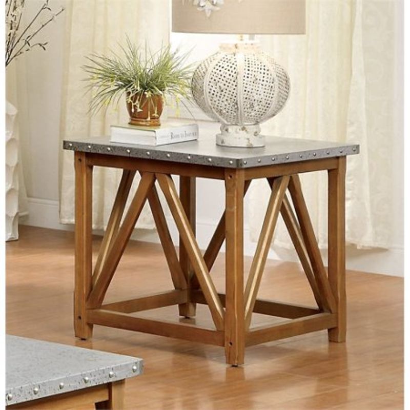 Furniture of America Marqueze Industrial End Table in Natural Tone