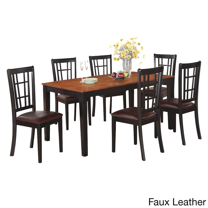 NICO7-BLK Cherry/Black Finish Wood Dining Table and 6 Chairs - Microfiber