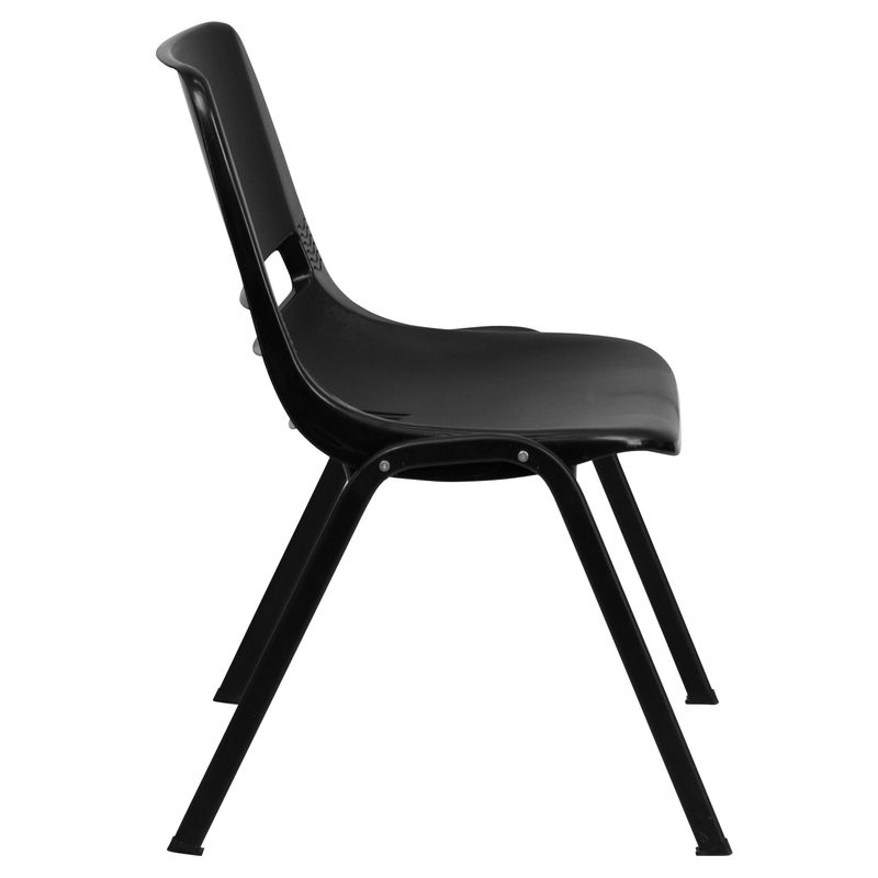 5 Pack 661 lb. Capacity Ergonomic Shell Stack Chair - Black Plastic/Black Frame