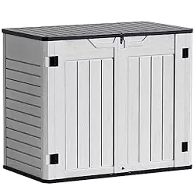 Greesum Outdoor Horizontal Resin Storage Sheds 34 Cu. Ft. Weather Resistant Resin Tool Shed, Extra Large Capacity Weather Resistant Box for Bike, Garbage Cans, Lawnmowe, Without Divider, Grey