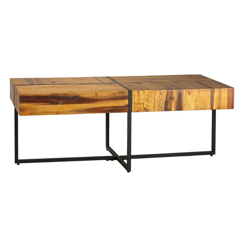 Cortesi Home Landon Coffee Table, Solid Wood with Black Metal Frame