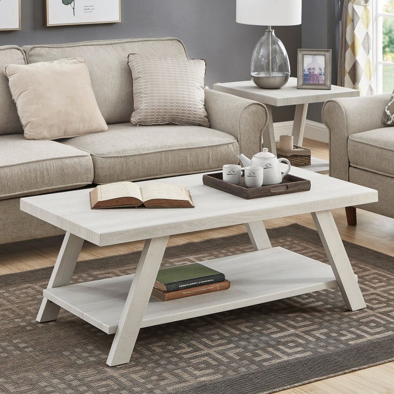 Roundhill Furniture The Gray Barn Cedar Ridge Contemporary Replicated Wood Shelf Coffee Table - White