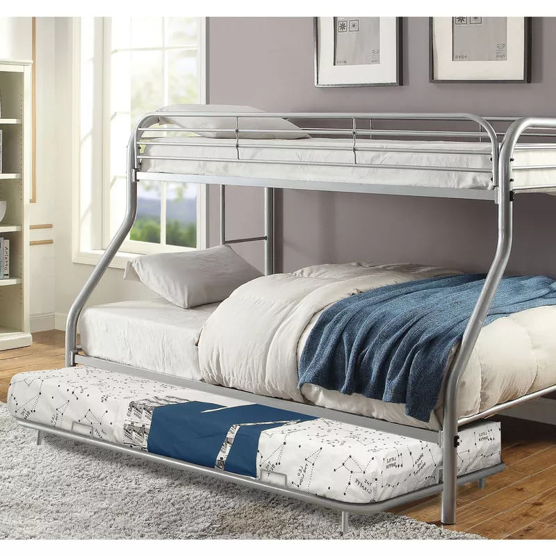 Contemporary Metal Full Kids Trundle in Silver