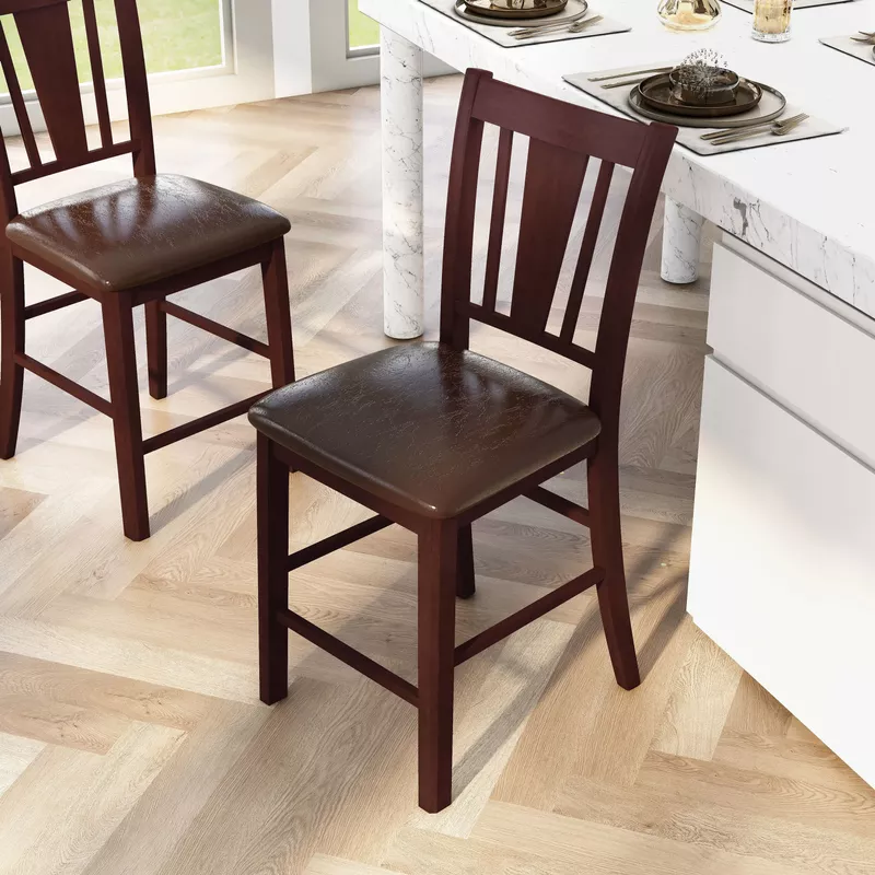 Transitional Wood Counter Height Chairs in Espresso (Set of 2)