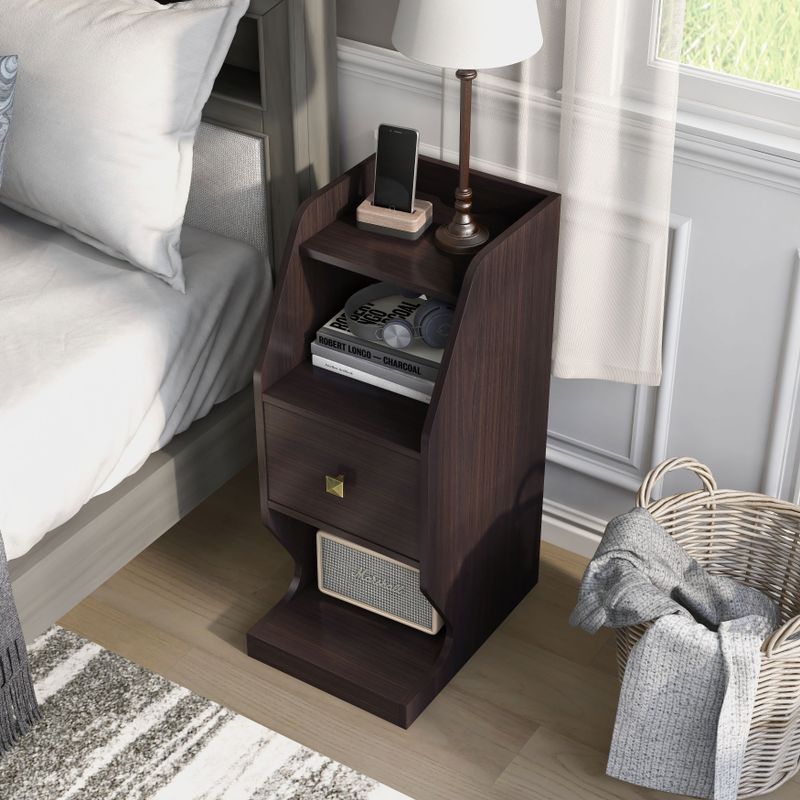 DH BASIC Compact 3-Tier Multi-Storage Single-Drawer Nightstand by Denhour - Natural Oak