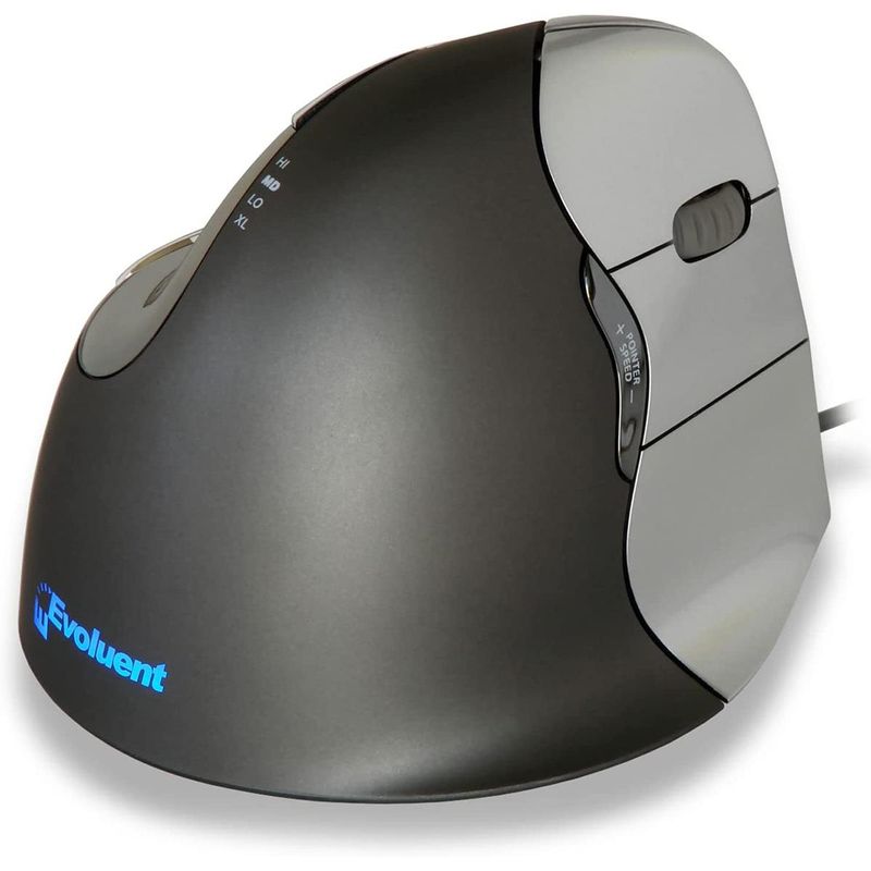 Evoluent VerticalMouse 4 Ergonomic Wired Mouse, Large, Silver/Gray