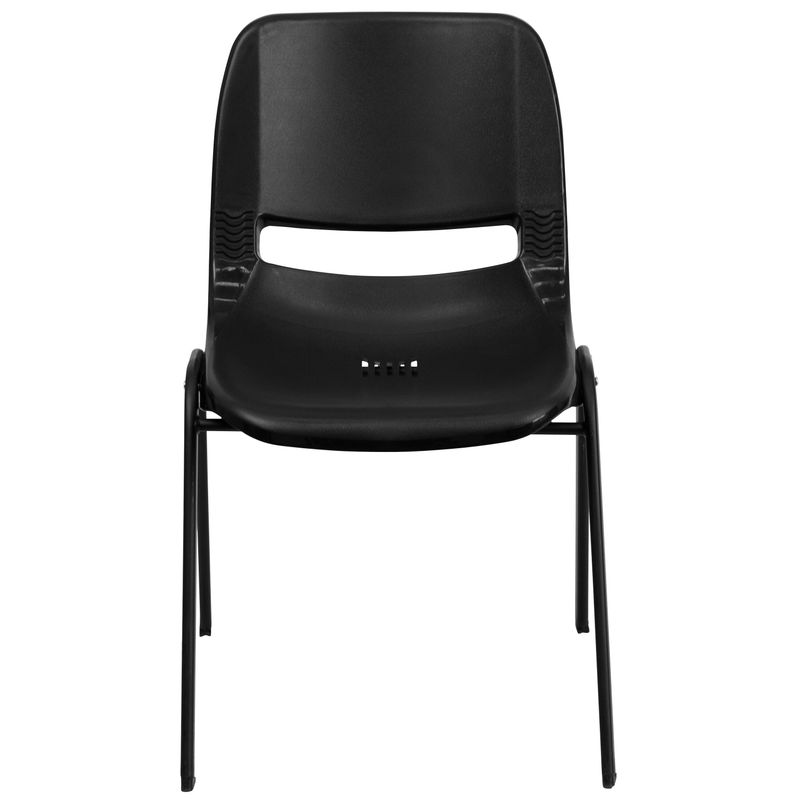 5 Pack 661 lb. Capacity Ergonomic Shell Stack Chair - Black Plastic/Chrome Frame