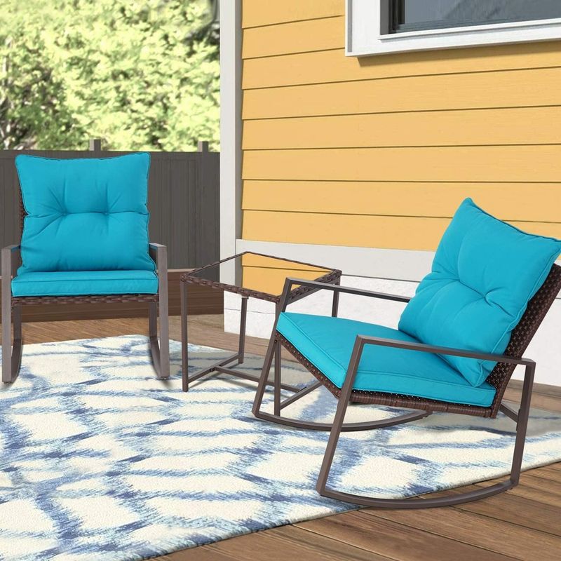 Pheap Outdoor 3-piece Rocking Wicker Bistro Set  by Havenside Home - Blue