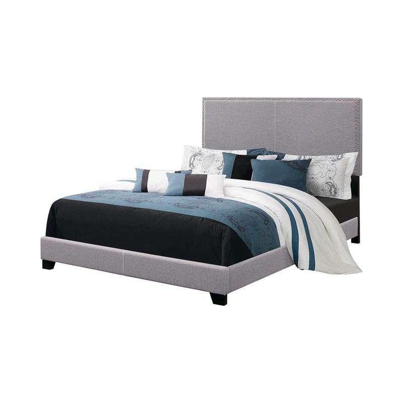 Boyd Eastern King Upholstered Bed with Nail head Trim Grey