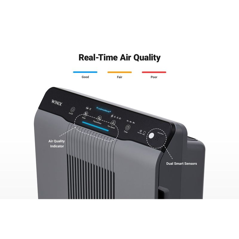 Winix 5300-2 True HEPA Air Purifier with PlasmaWave Technology, 360 sq ft Room Capacity - Grey