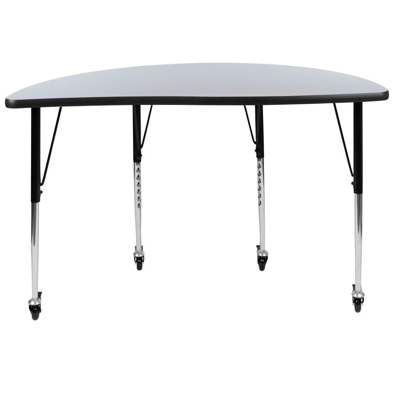 Mobile 47.5" Half Circle Wave Collaborative Adjustable Height Activity Table - Grey