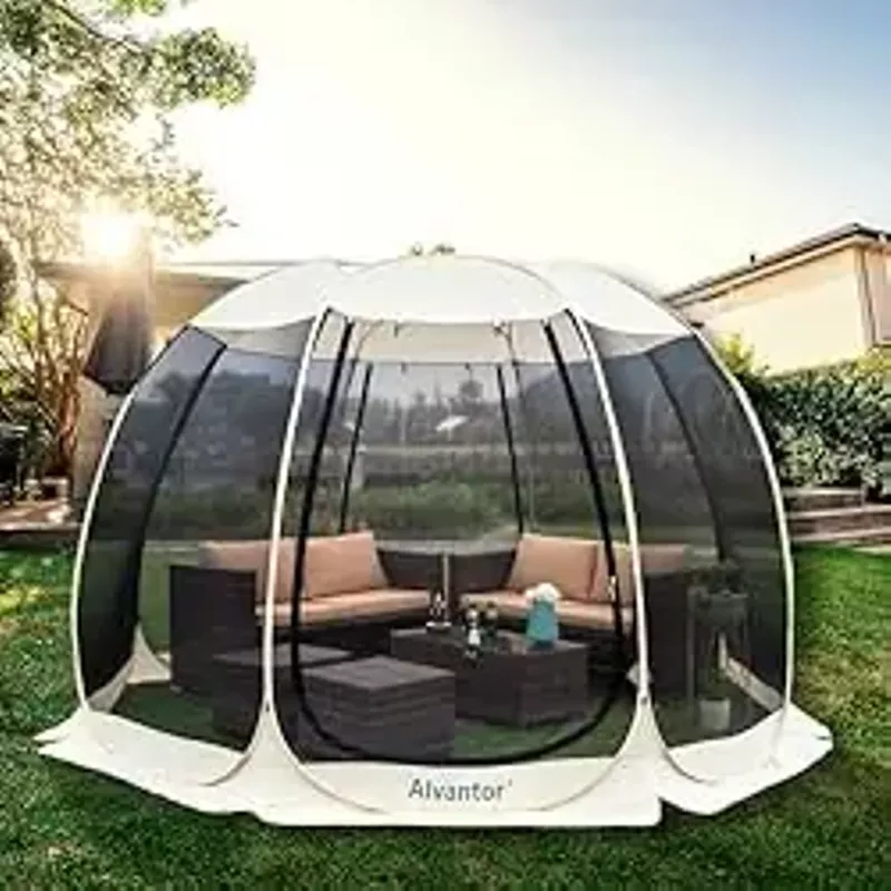 Alvantor Screen House Room Camping Tent Outdoor Canopy Pop Up Sun Shade Shelter 8 Mesh Walls Not Waterproof Beige 12'x12' Patent Pending