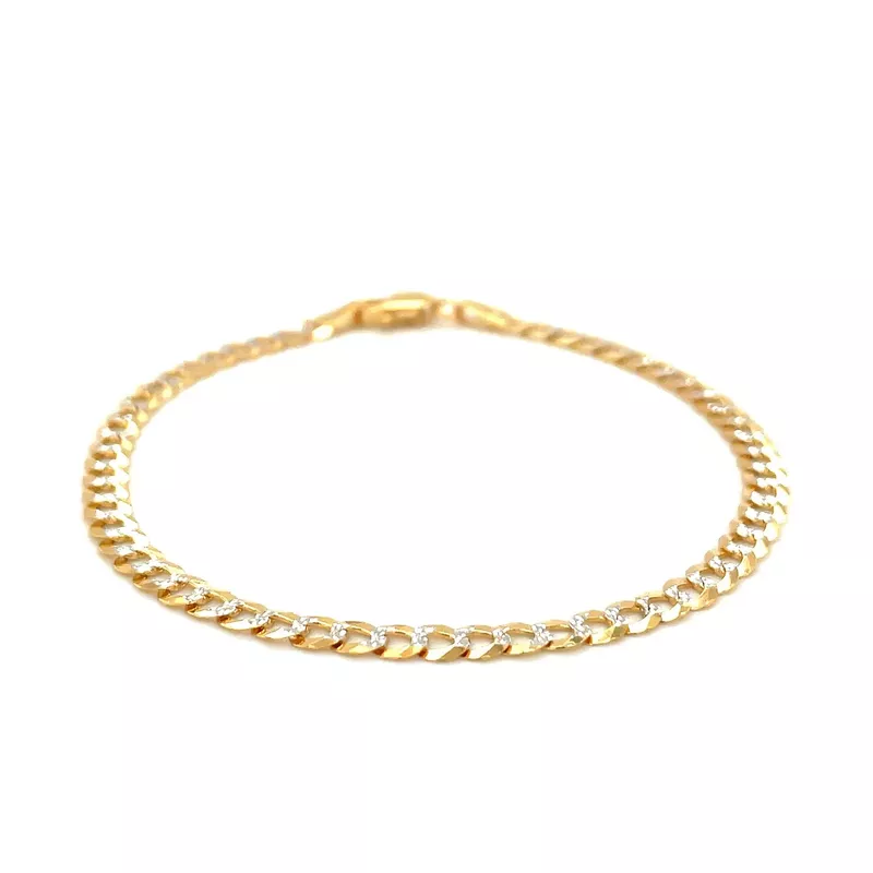 3.6mm 14k Two Tone Gold Pave Curb Bracelet (7 Inch)