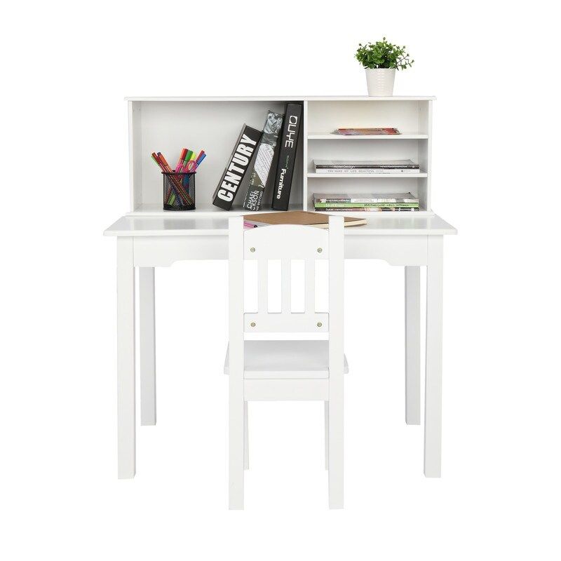 Modern Student Table Kids Desk with 5-layer and Chairs White - White