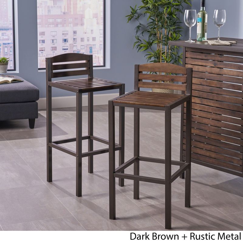 Lilith Acacia Wood Barstool (Set of 2) by Christopher Knight Home - N/A