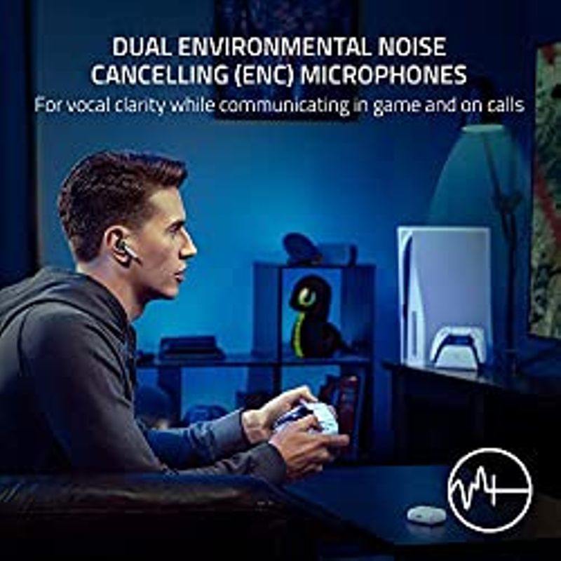 Razer Hammerhead HyperSpeed Wireless Multi-Platform Gaming Earbuds for Playstation 5 / PS5, PC, Mobile: ANC - Noise Cancelling Mic -...