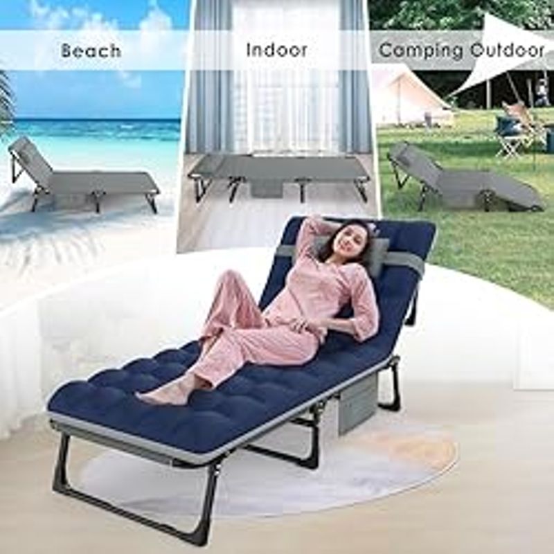 Suteck Folding Camping Cot, Adjustable 6-Position Reclining Portable Outdoor Cot Heavy Duty Sleeping Bed Cots w/Pillow Mat Carry Bag,...