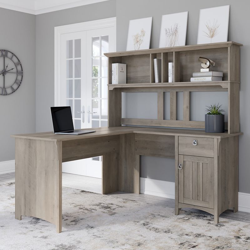 Salinas L-shaped Desk with Hutch by Bush Furniture - Reclaimed Pine