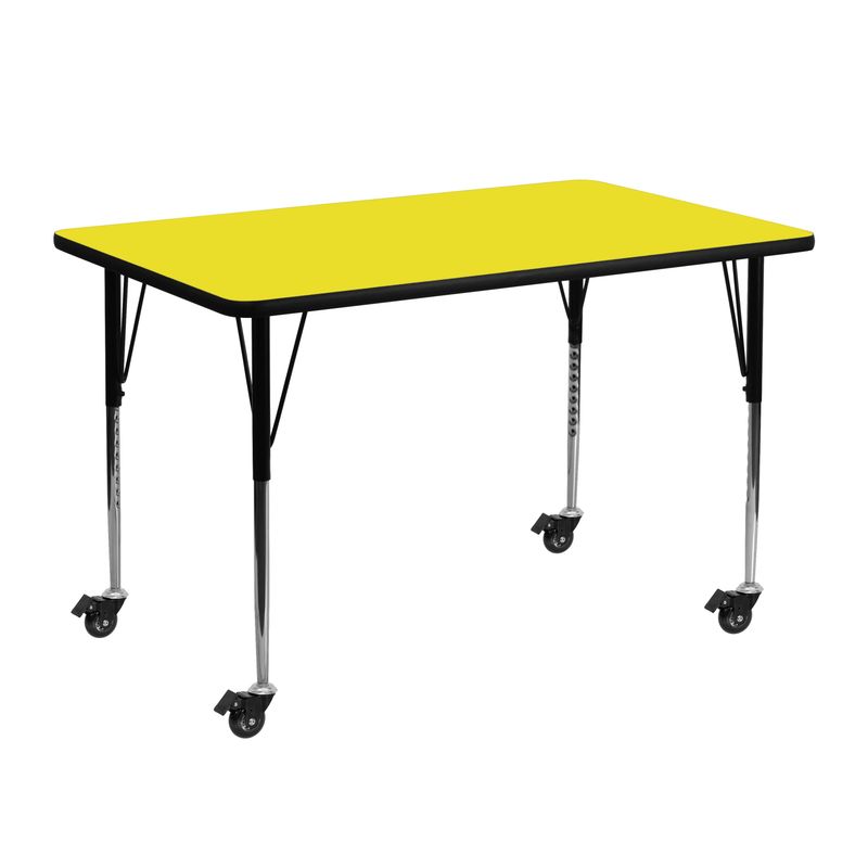 Mobile 24''W x 48''L Rectangular HP Laminate Activity Table - Adjustable Legs - Red