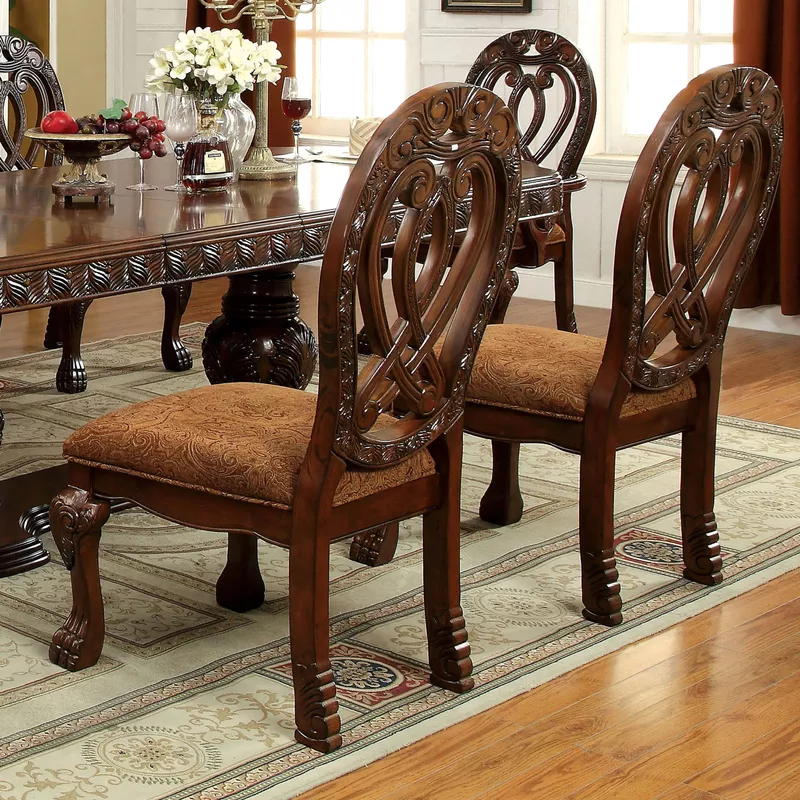 Traditional Wood Padded Dining Chairs in Brown/Cherry (Set of 2)
