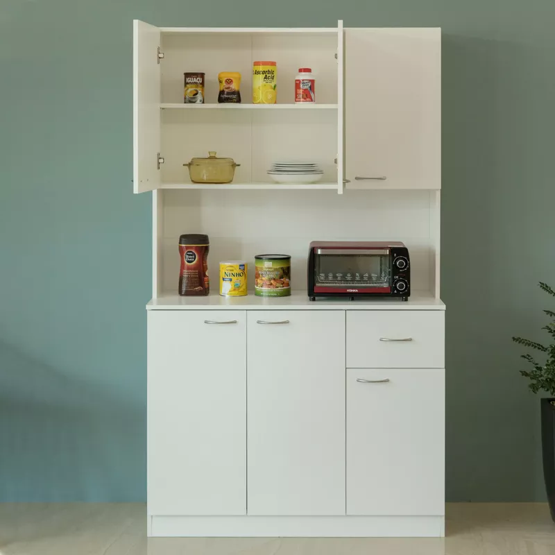 Kitchen Pantry Storage Cabinet with Doors and Shelves, White - White