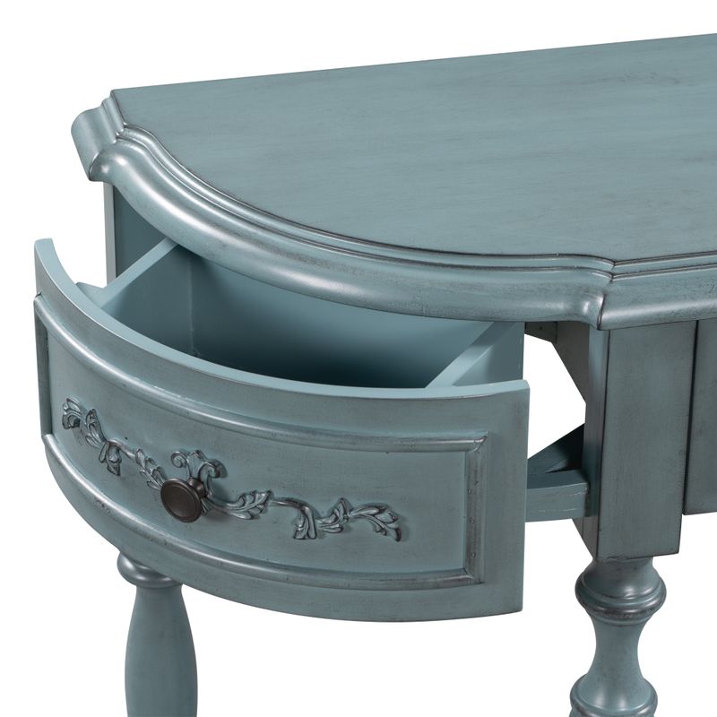 Modern Curved Console Table Entryway Table with 4 Drawers and 1 Shelf - Antique Blue