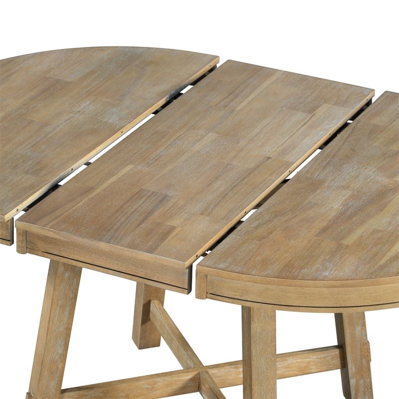 Merax Farmhouse Round Extendable Dining Table - Natural Wood Wash