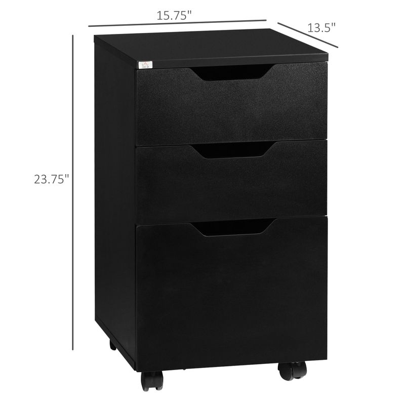 HOMCOM 3 Drawer Mobile File Cabinet, Rolling Printer Stand, Vertical Filing Cabinet - Black Wood Grain