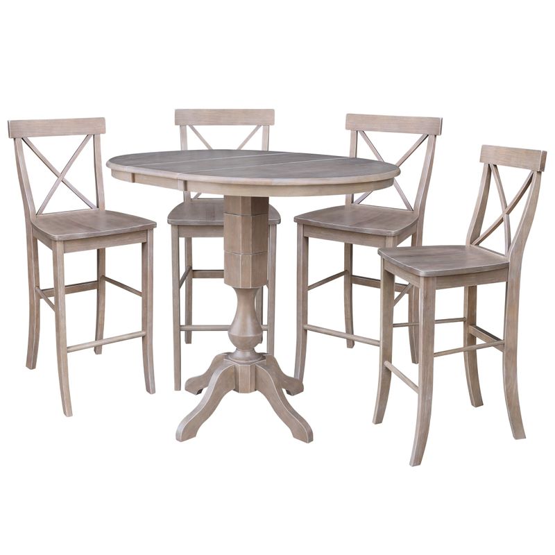 36" Extension Bar Height Table with Four Stools - Washed Gary Taupe