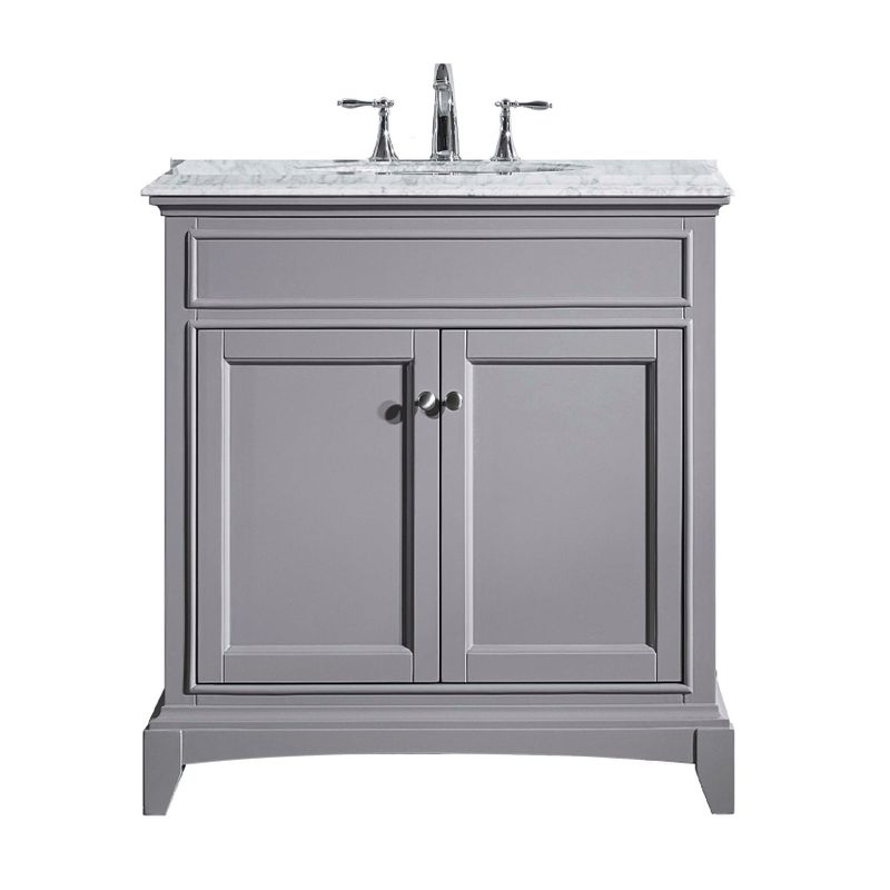 Eviva Elite Stamford 36" Gray Bathroom Vanity w/ Double Ogee Edge White Carrara Top - 2 Shelves - Over 34 Inches - No Drawers - Single...