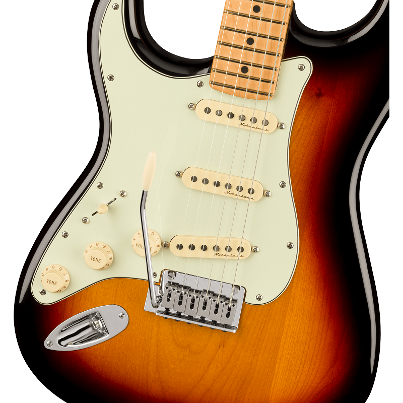 Fender Player Plus Stratocaster Electric Guitar. Left-Hand, Maple Fingerboard, 3-Color Sunburst